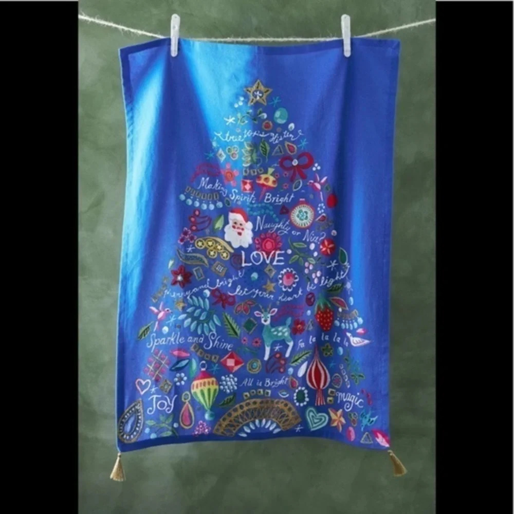 Danielle Kroll  Christmas Treetops Glisten Dish Towel